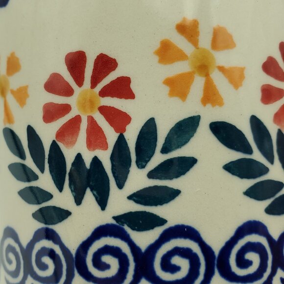 Polish Pottery Garden Bouquet Mug Red Yellow Gold Daisy Blue Swirl Mug - Picture 8 of 8